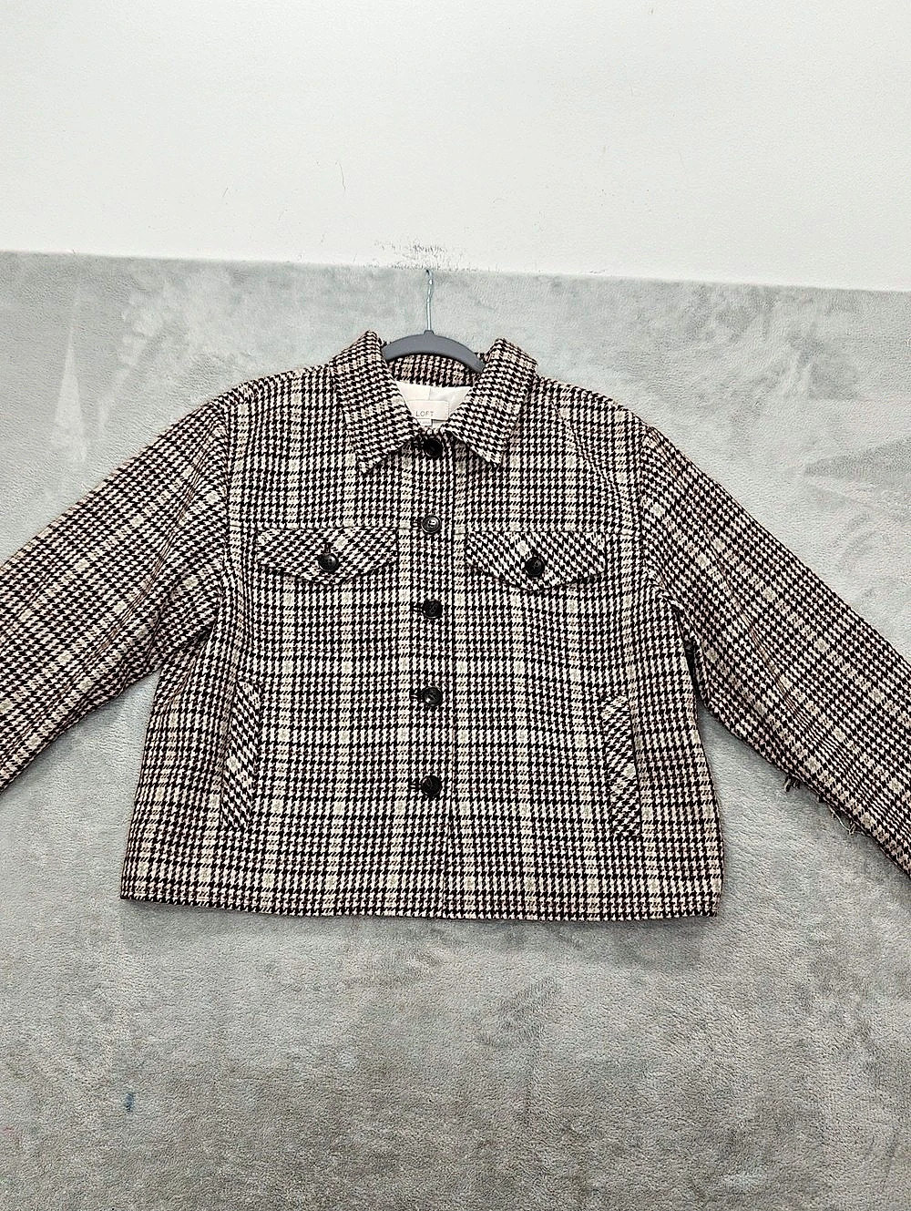 LOFT Houndstooth Wool Blend Jacket in Brown & White 8